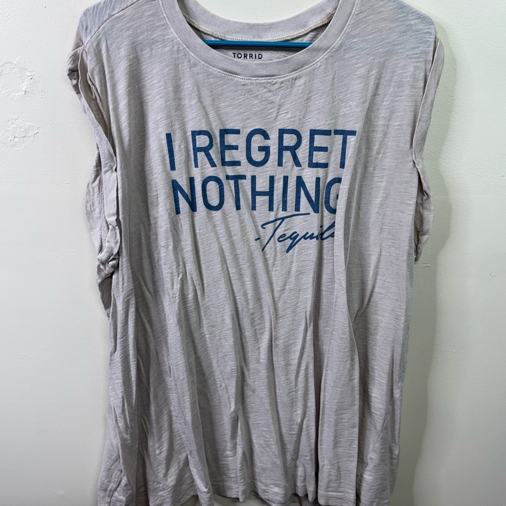 torrid Light Gray Tank Top with Blue Graphic "I Regret Nothing - Tequila"